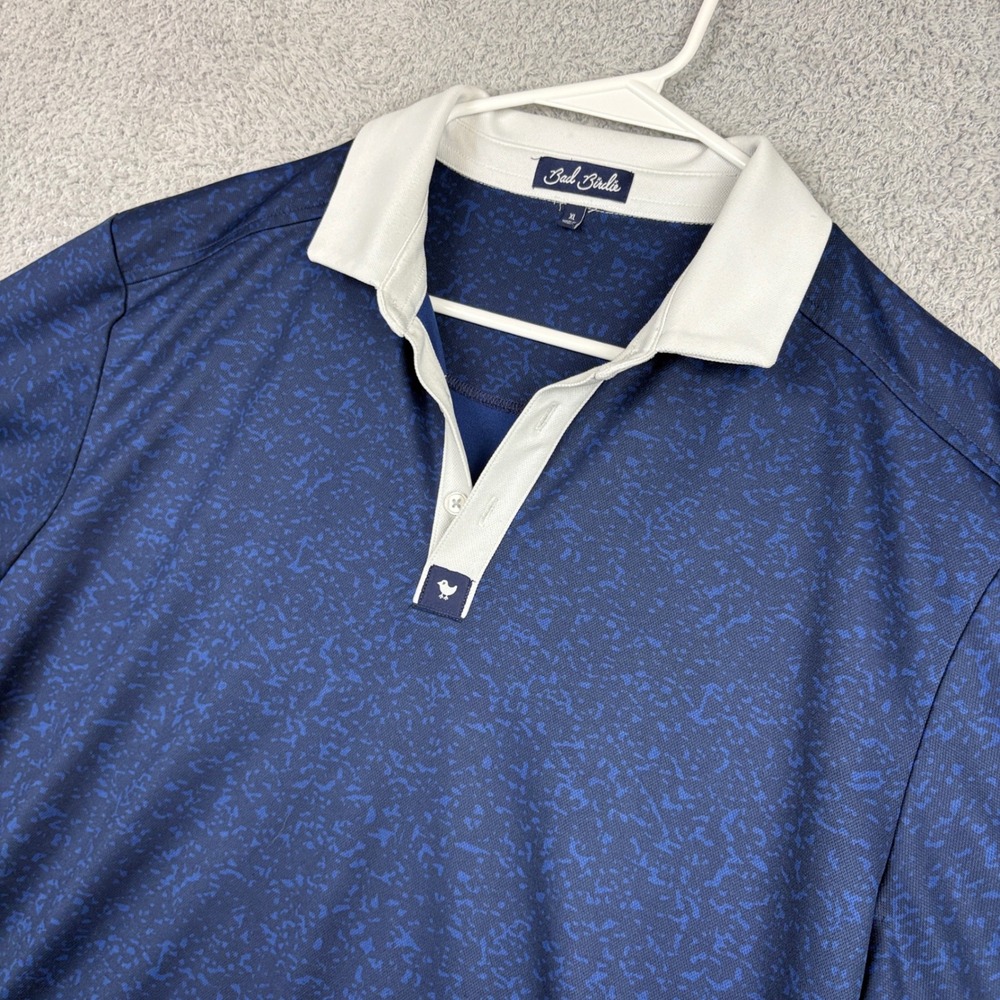 Bad Birdie Polo Shirt Mens XL Navy Geometric Performance Golf Athletic Stretch